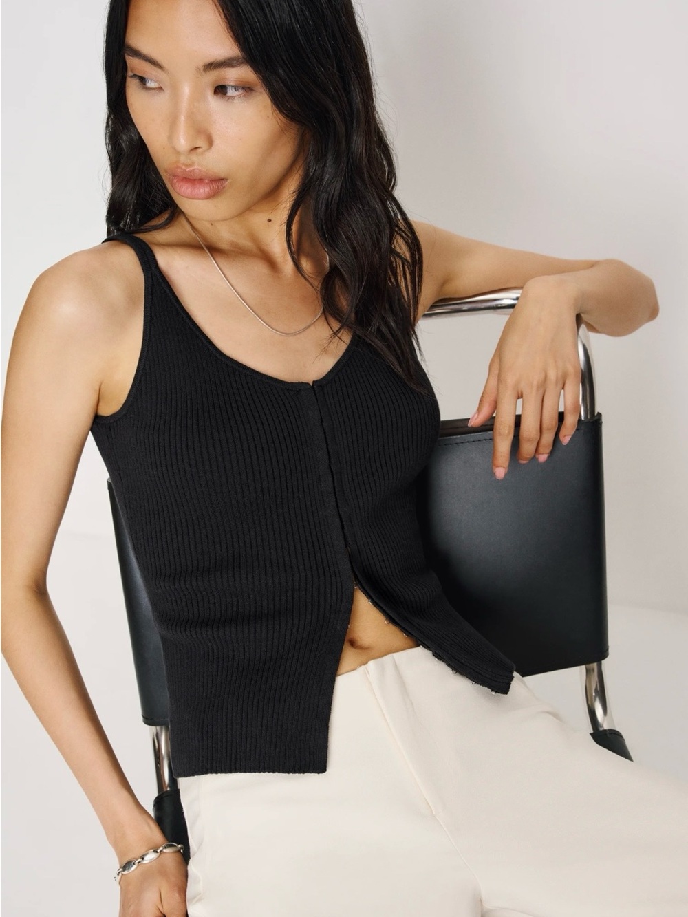 Reformation Eloise Cotton Sweater Tank Black - Size M